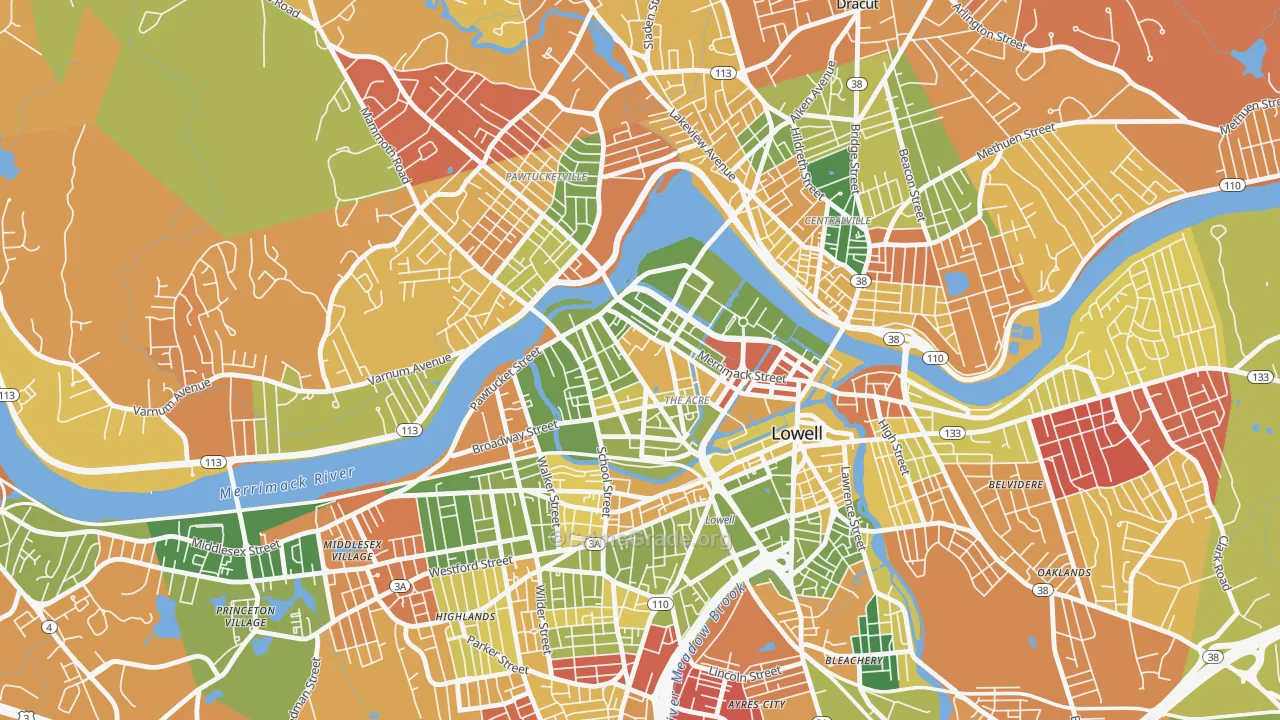 The Acre, Lowell, MA Map of Arson Rates