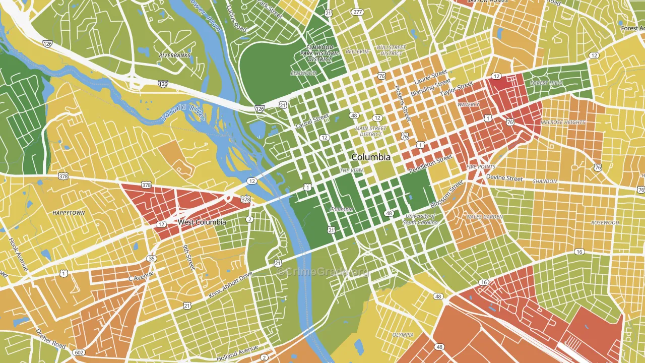The Congaree Vista, Columbia, SC Map of Arson Rates