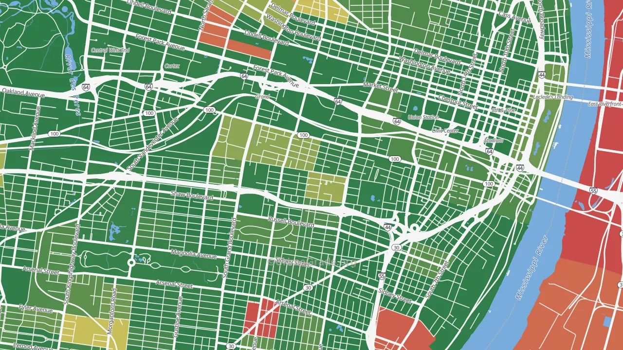 The Gate District, St. Louis, MO Map of Arson Rates