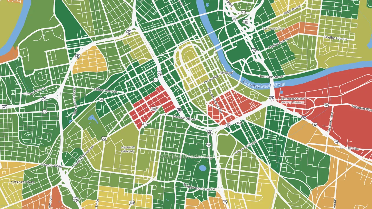 The Gulch, Nashville, TN Map of Arson Rates