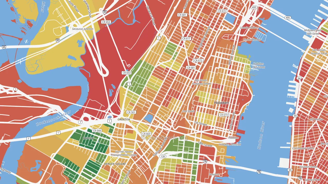 The Heights, Jersey City, NJ Map of Arson Rates