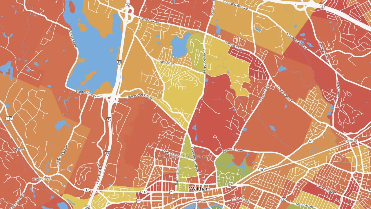 The Lanes, Waltham, MA Map of Arson Rates