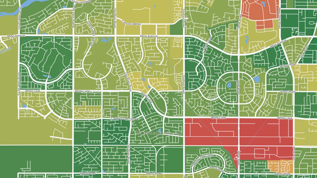 The Oaks, Bakersfield, CA Map of Arson Rates