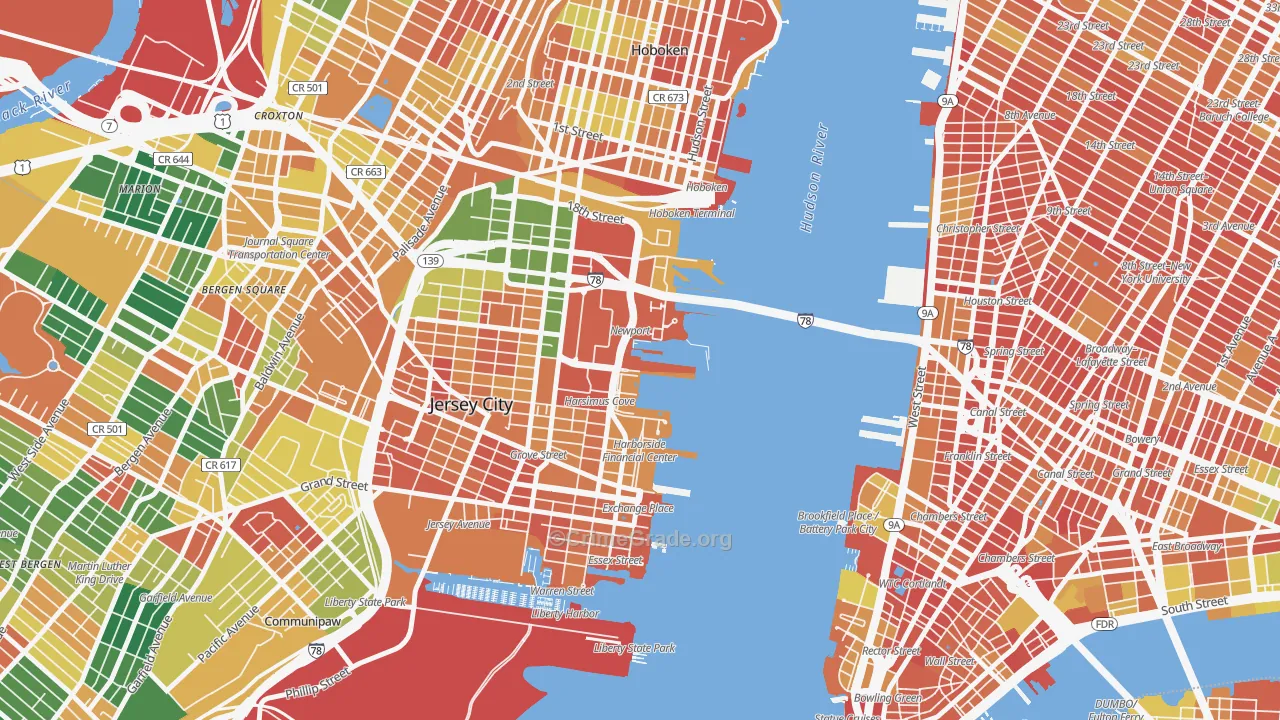 The Waterfront, Jersey City, NJ Map of Arson Rates