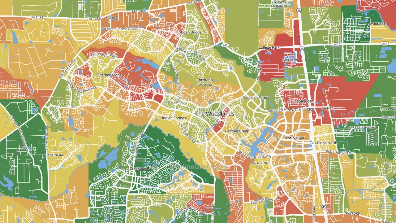 The Woodlands, TX Map of Arson Rates