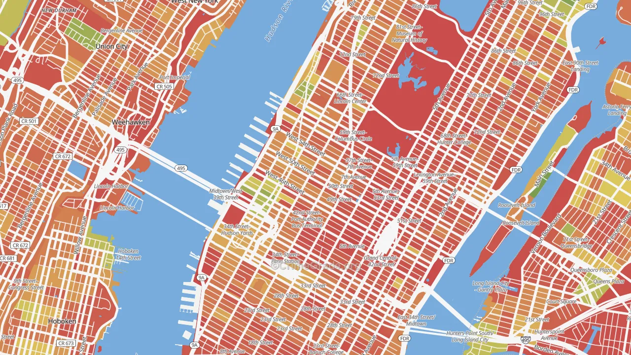 Theater District, Manhattan, NY Map of Arson Rates
