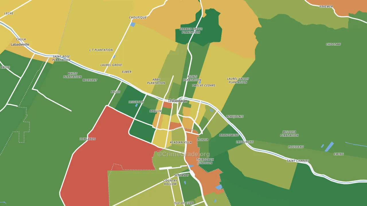 Thibodaux, LA Map of Arson Rates