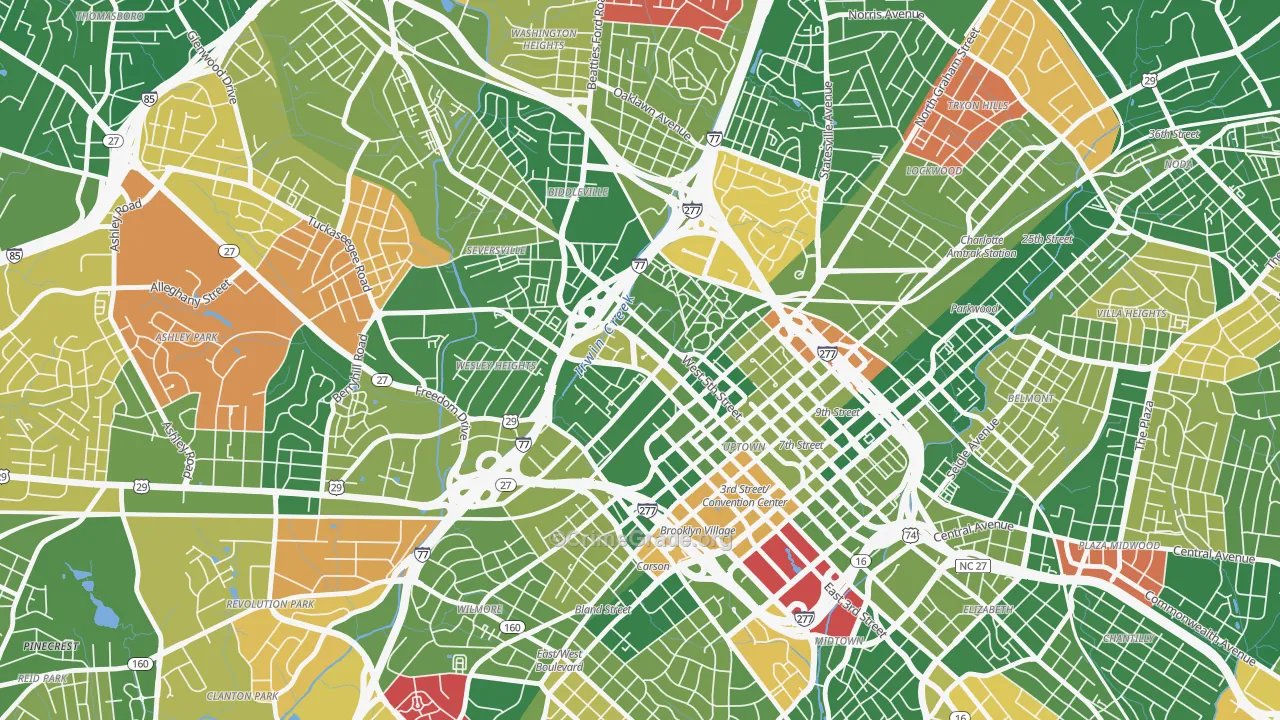Third Ward, Charlotte, NC Map of Arson Rates