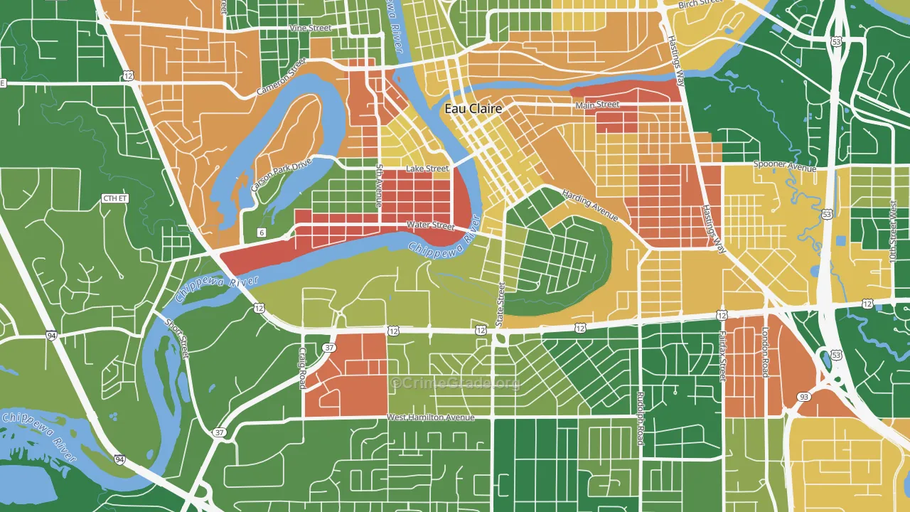 Third Ward, Eau Claire, WI Map of Arson Rates