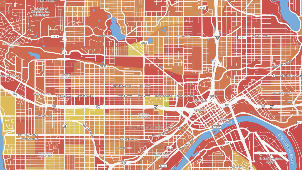 Thomas-Dale, St. Paul, MN Map of Arson Rates