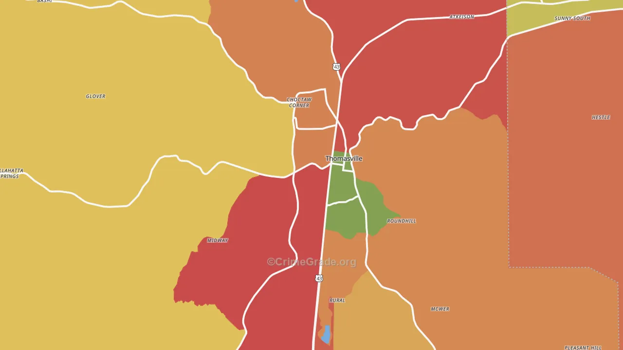 Thomasville, AL Map of Arson Rates