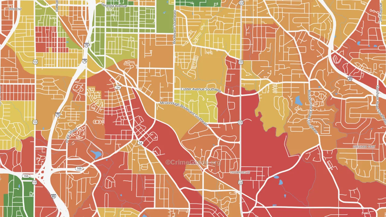 Thomasville, Atlanta, GA Map of Arson Rates