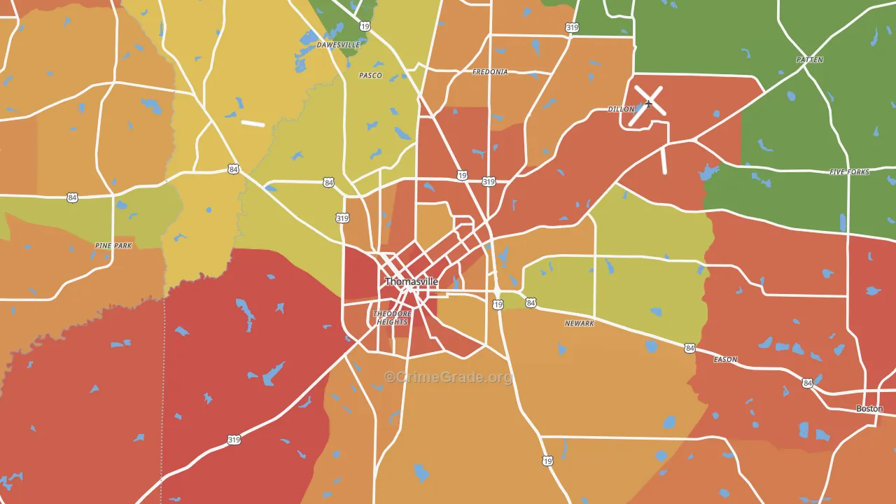 Thomasville, GA Map of Arson Rates