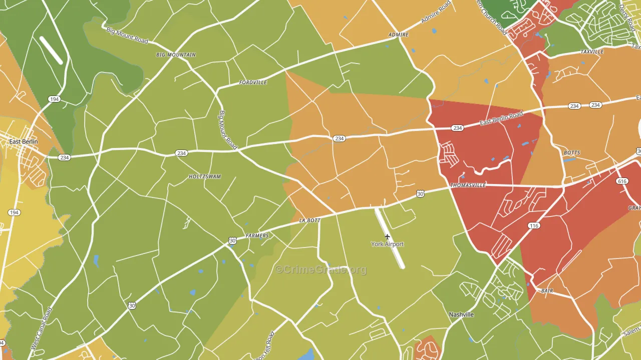 Thomasville, PA Map of Arson Rates