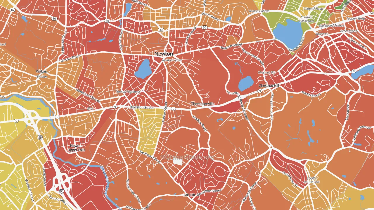 Thompsonville, Newton, MA Map of Arson Rates