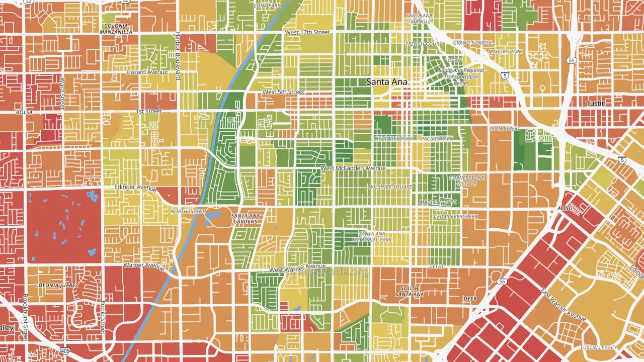 Thornton Park, Santa Ana, CA Map of Arson Rates