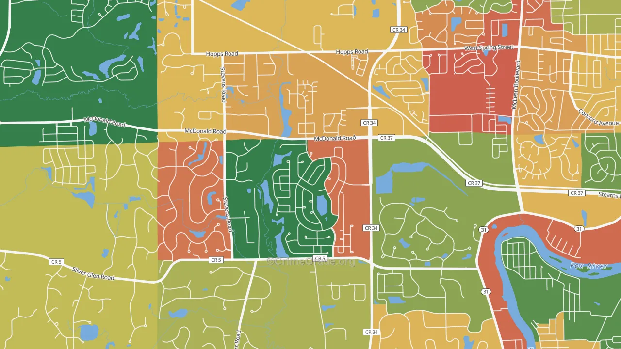 Thornwood, South Elgin, IL Map of Arson Rates
