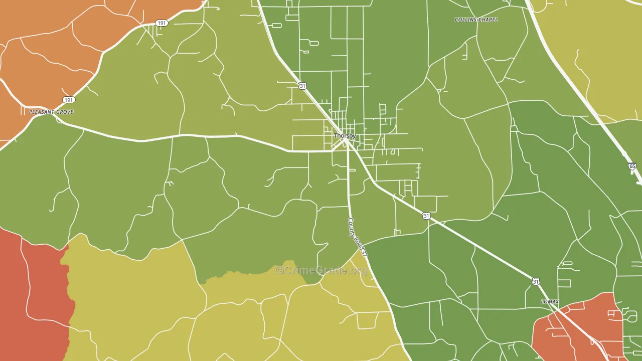 Thorsby, AL Map of Arson Rates