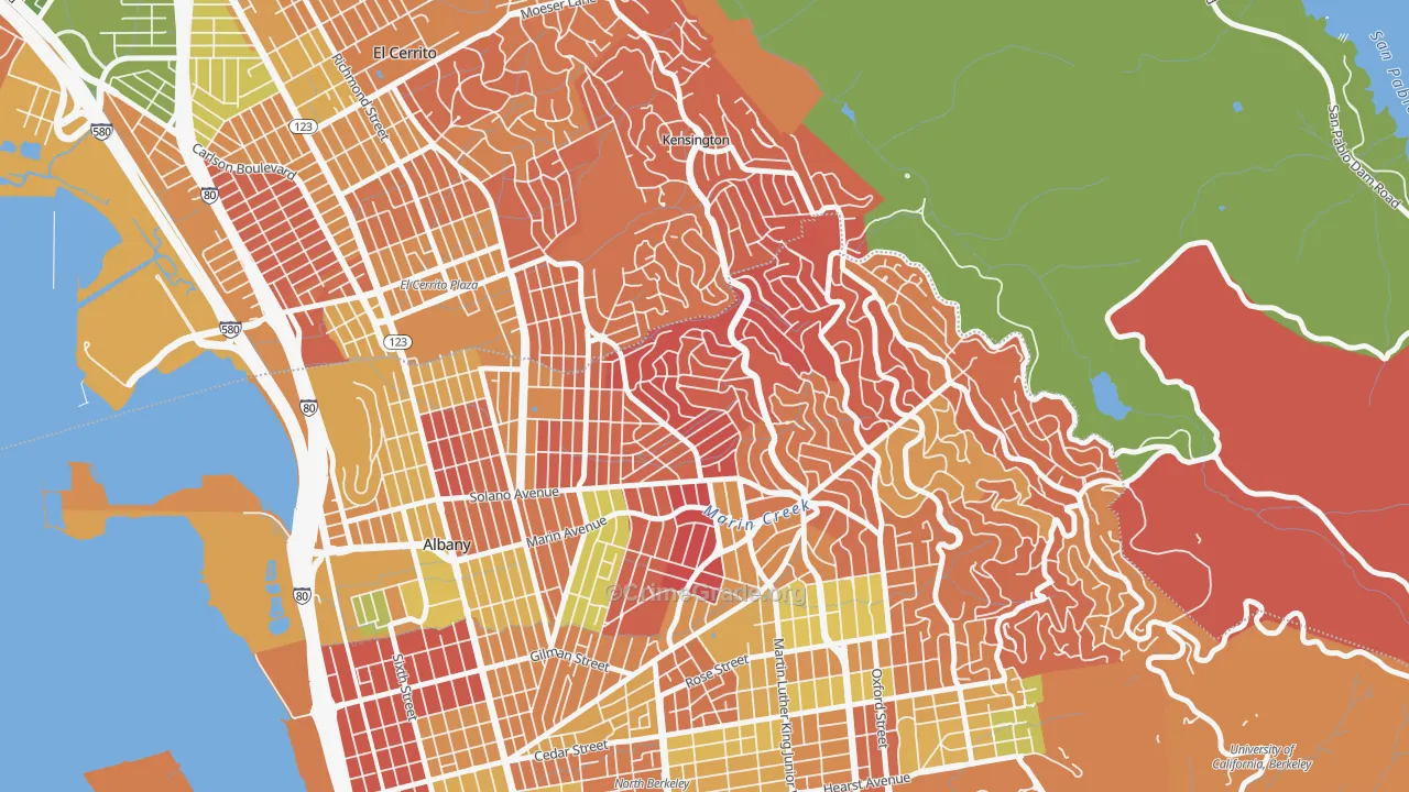 Thousand Oaks, Berkeley, CA Map of Arson Rates