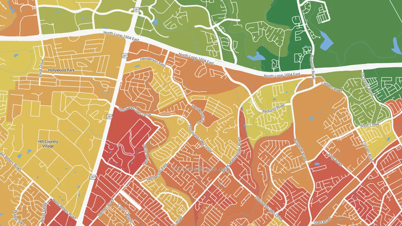 Thousand Oaks, San Antonio, TX Map of Arson Rates