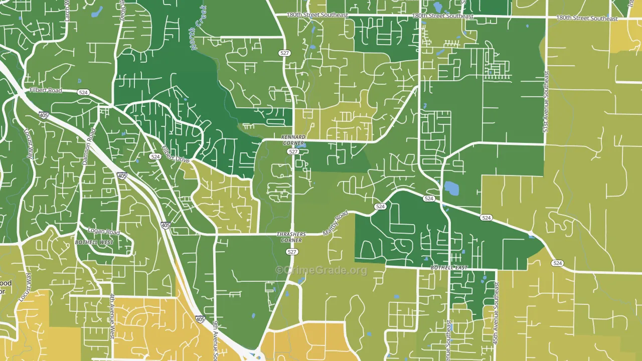 Thrasher's Corner-Red Hawk, Bothell, WA Map of Arson Rates