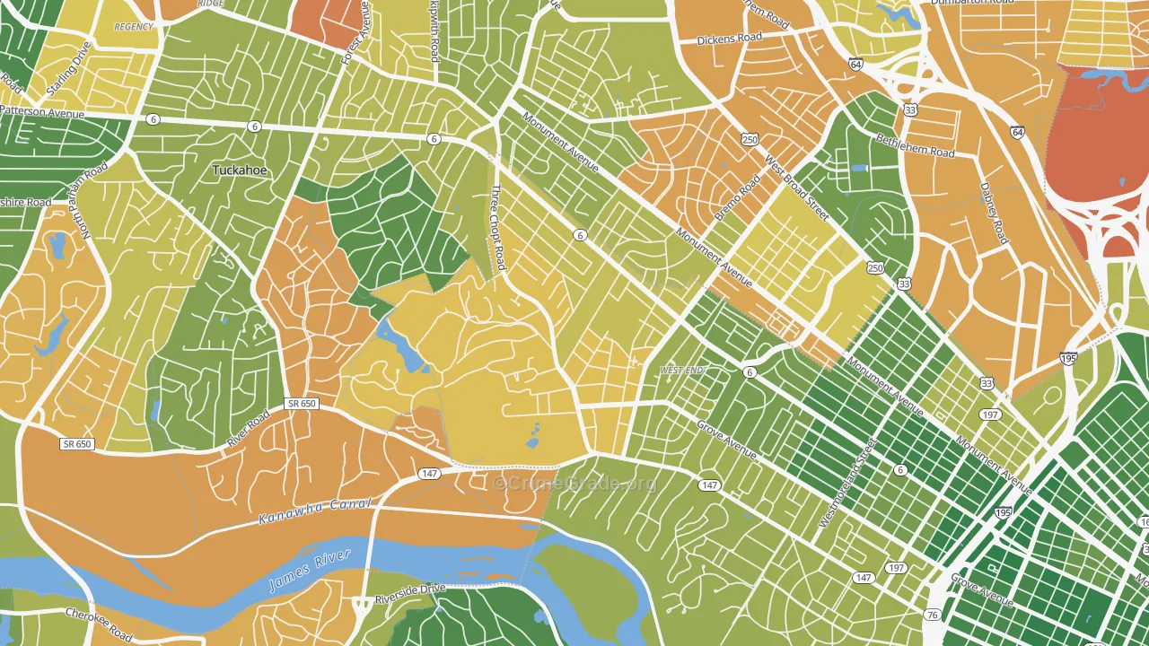 Three Chopt, Richmond, VA Map of Arson Rates