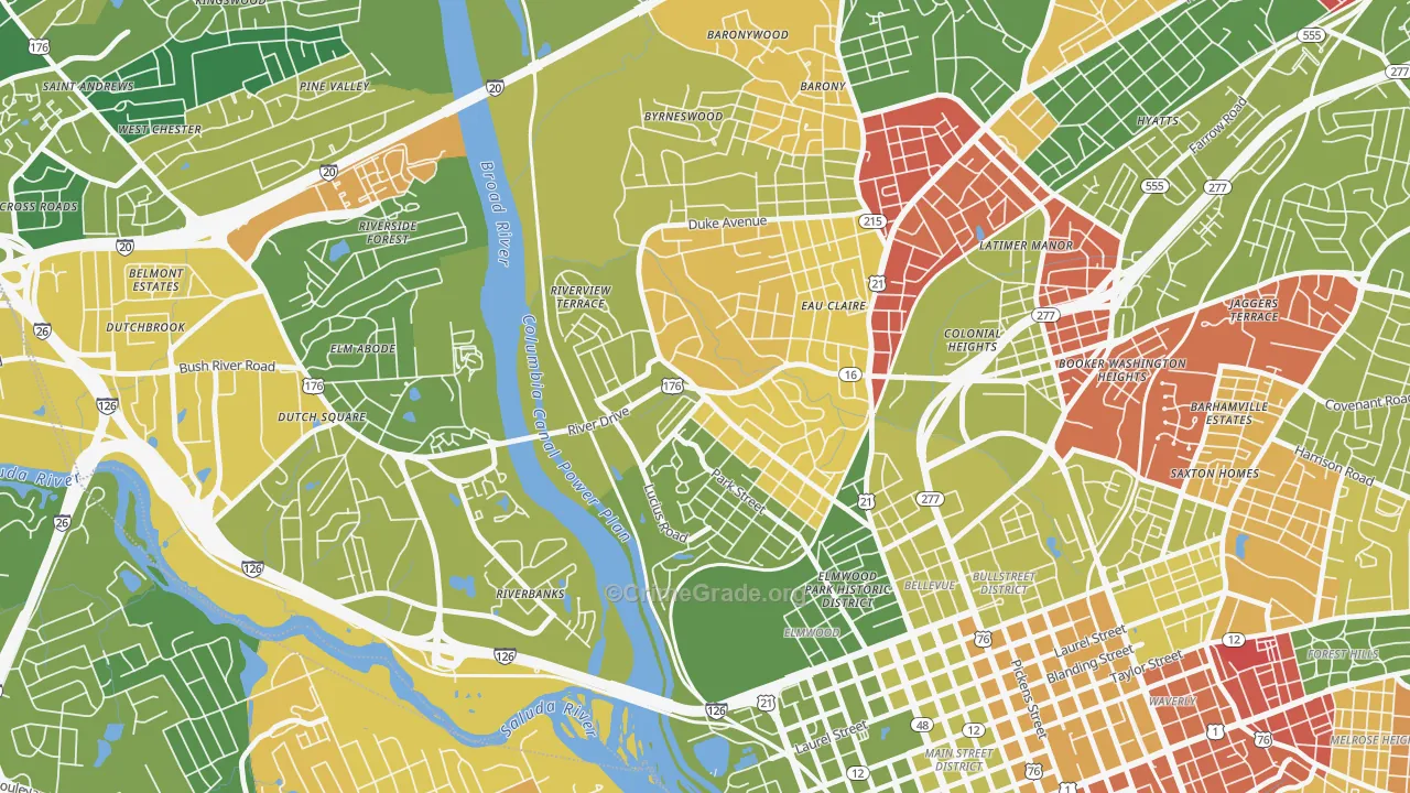 Three Points, Columbia, SC Map of Arson Rates