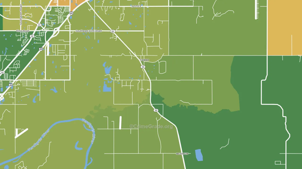 Tiawah, OK Map of Arson Rates