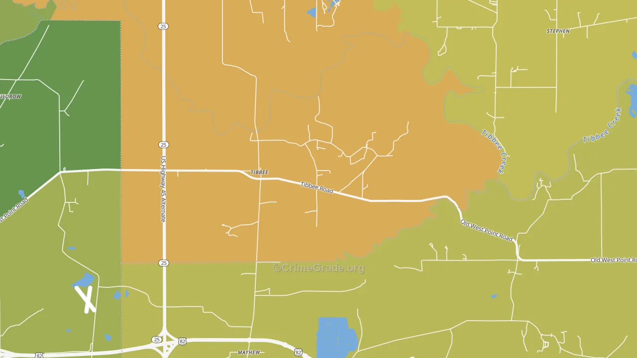 Tibbee, MS Map of Arson Rates
