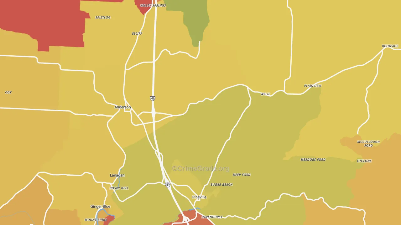 Tiff City, MO Map of Arson Rates