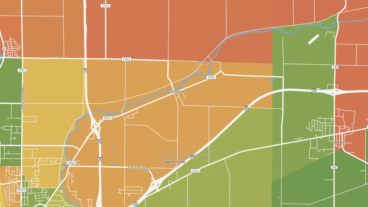 Tiffany, WI Map of Arson Rates