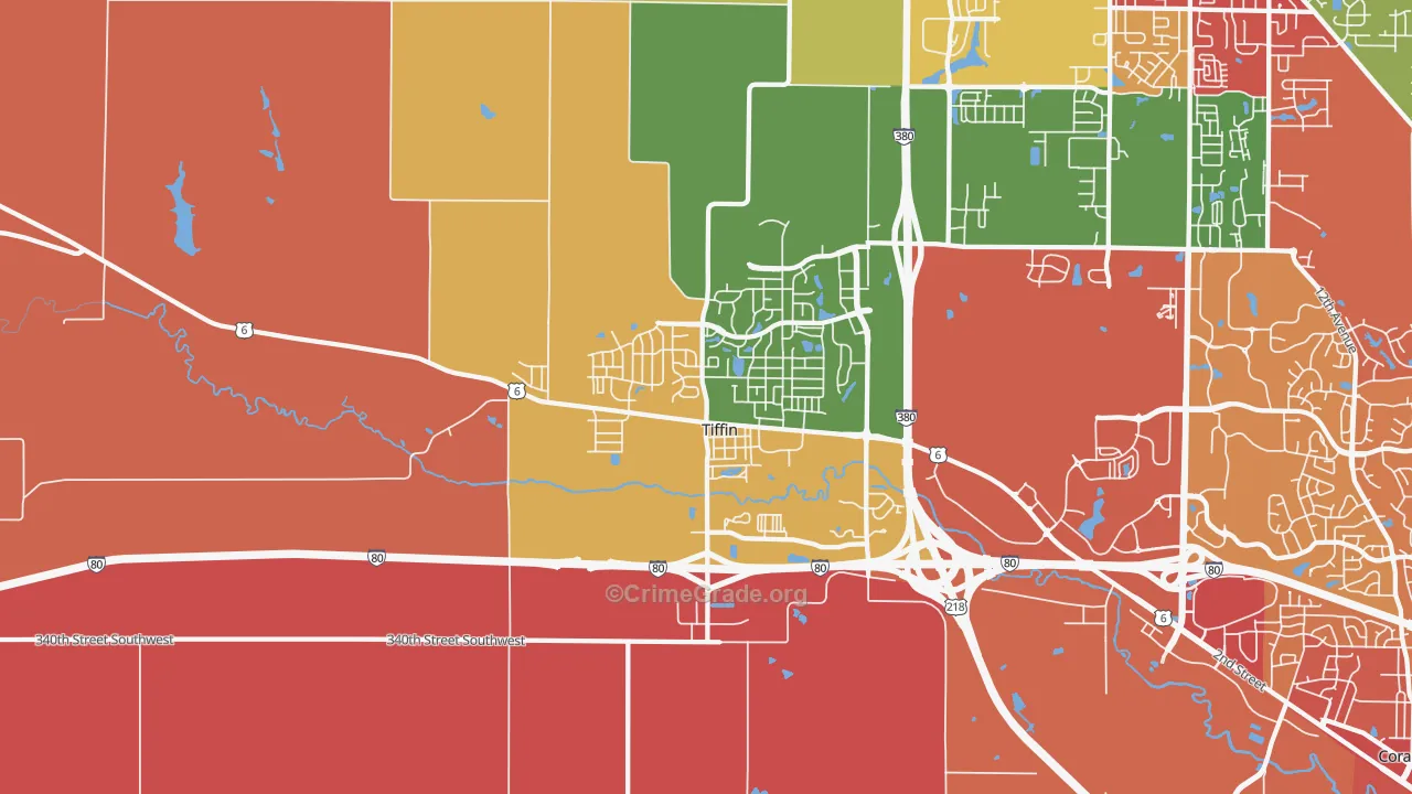 Tiffin, IA Map of Arson Rates