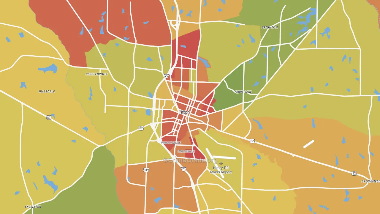 Tifton, GA Map of Arson Rates