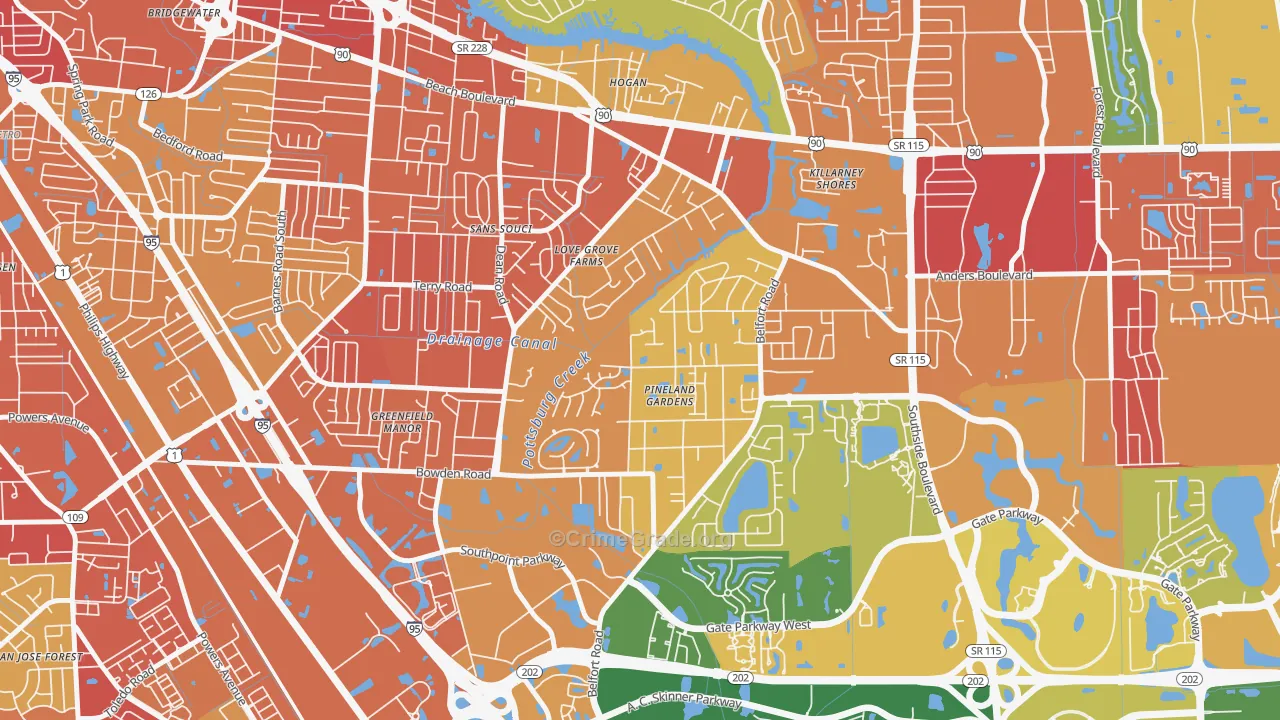 Tiger Hole-Secret Woods, Jacksonville, FL Map of Arson Rates