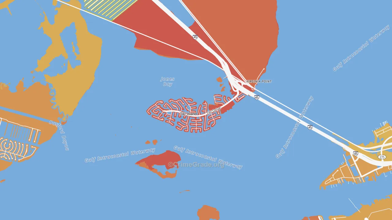 Tiki Island, TX Map of Arson Rates