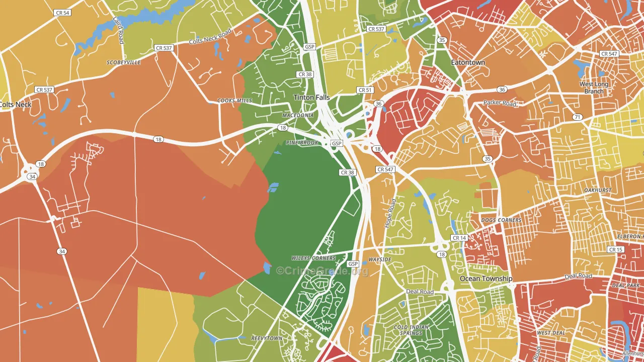Tinton Falls, NJ Map of Arson Rates