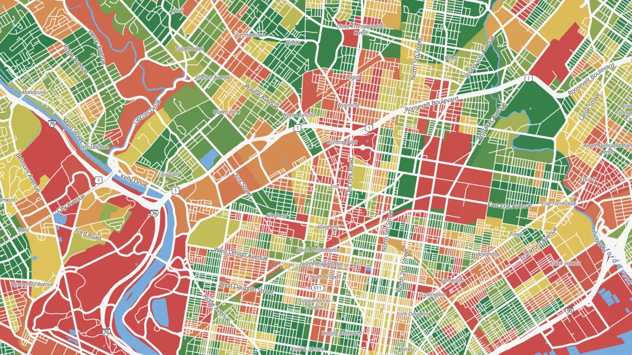 Tioga-Nicetown, Philadelphia, PA Map of Arson Rates