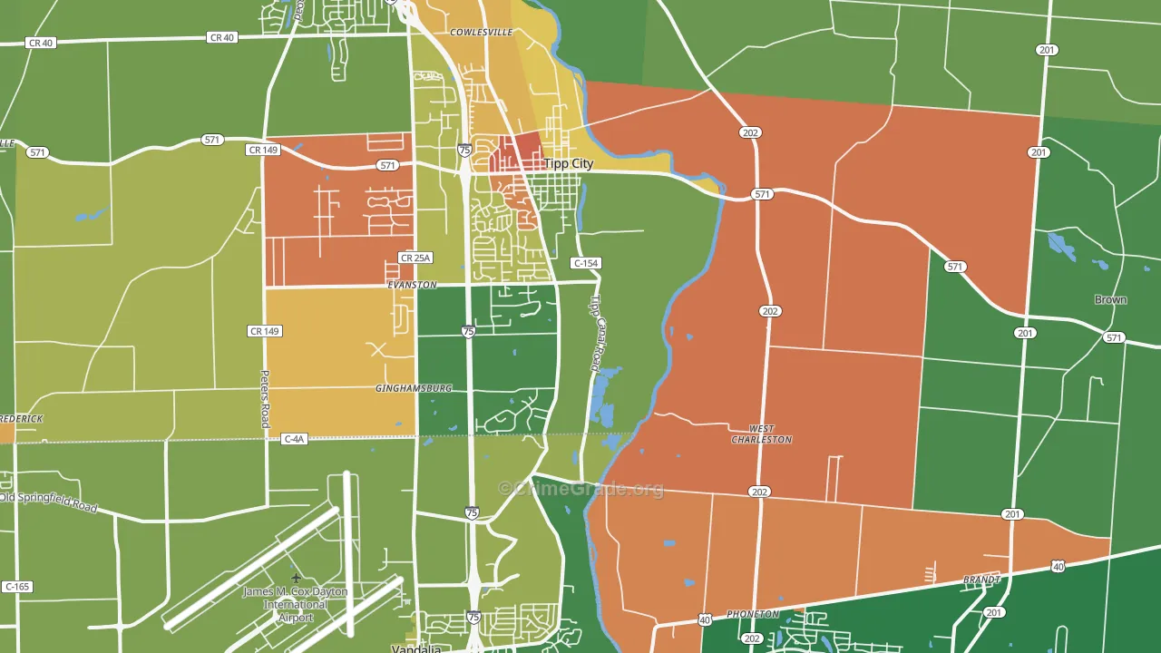 Tipp City, OH Map of Arson Rates