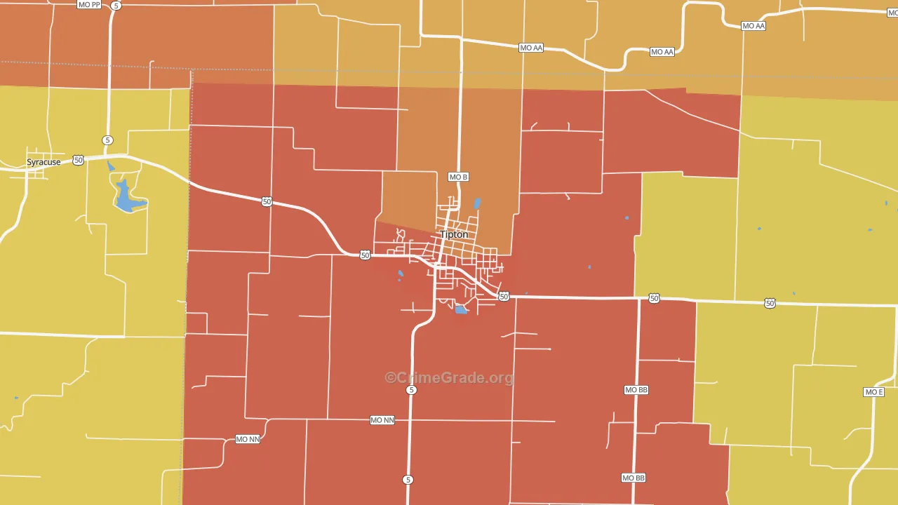Tipton, MO Map of Arson Rates