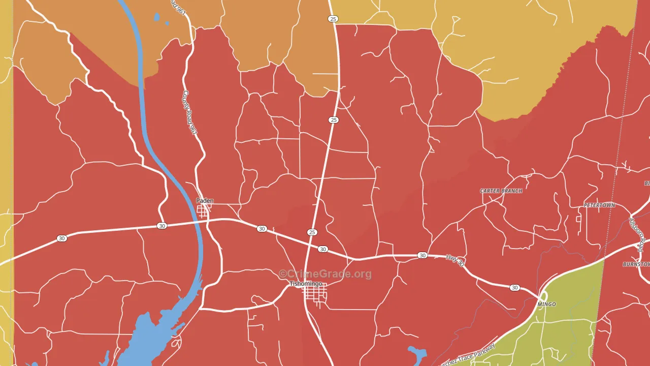 Tishomingo, MS Map of Arson Rates