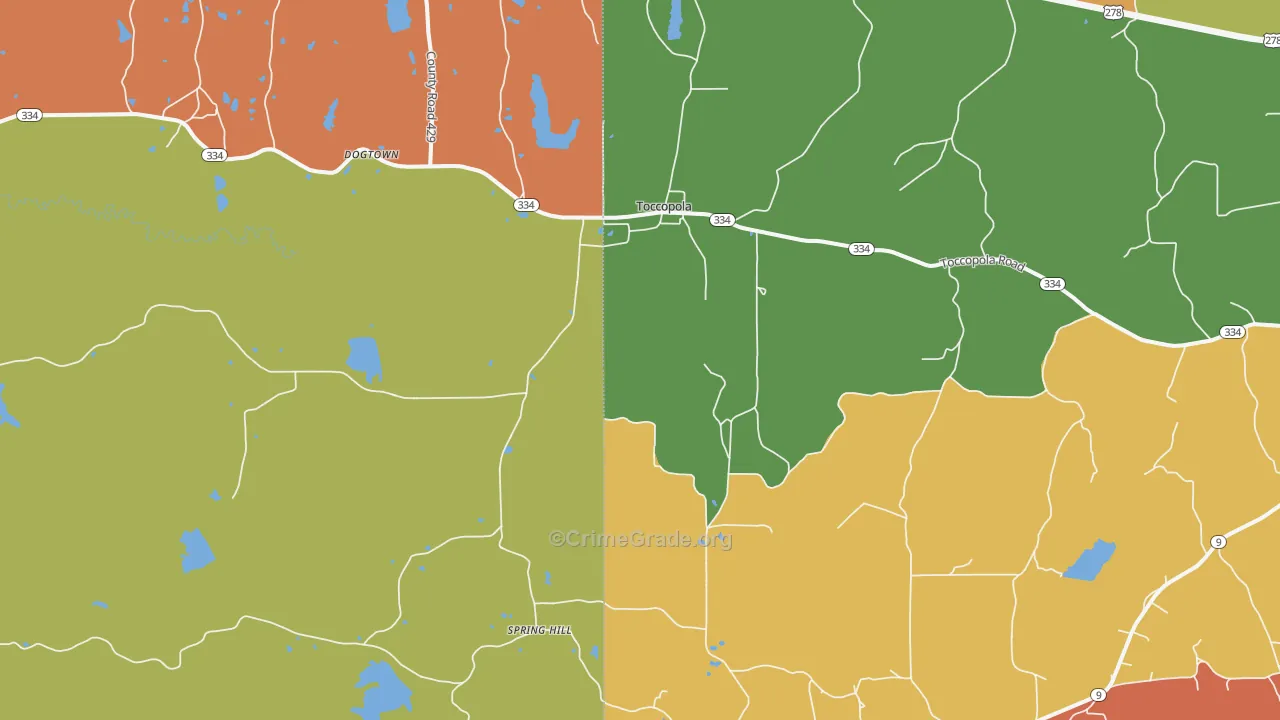Toccopola, MS Map of Arson Rates