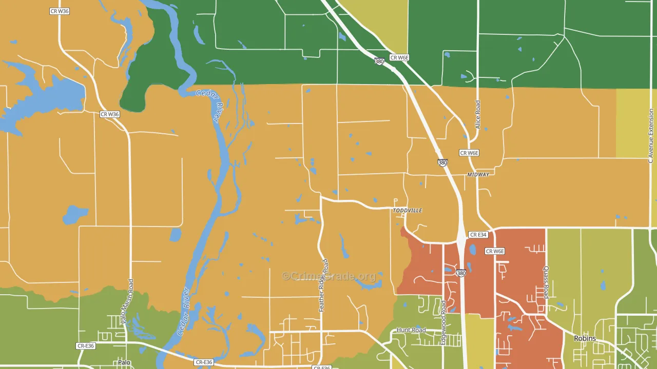 Toddville, IA Map of Arson Rates