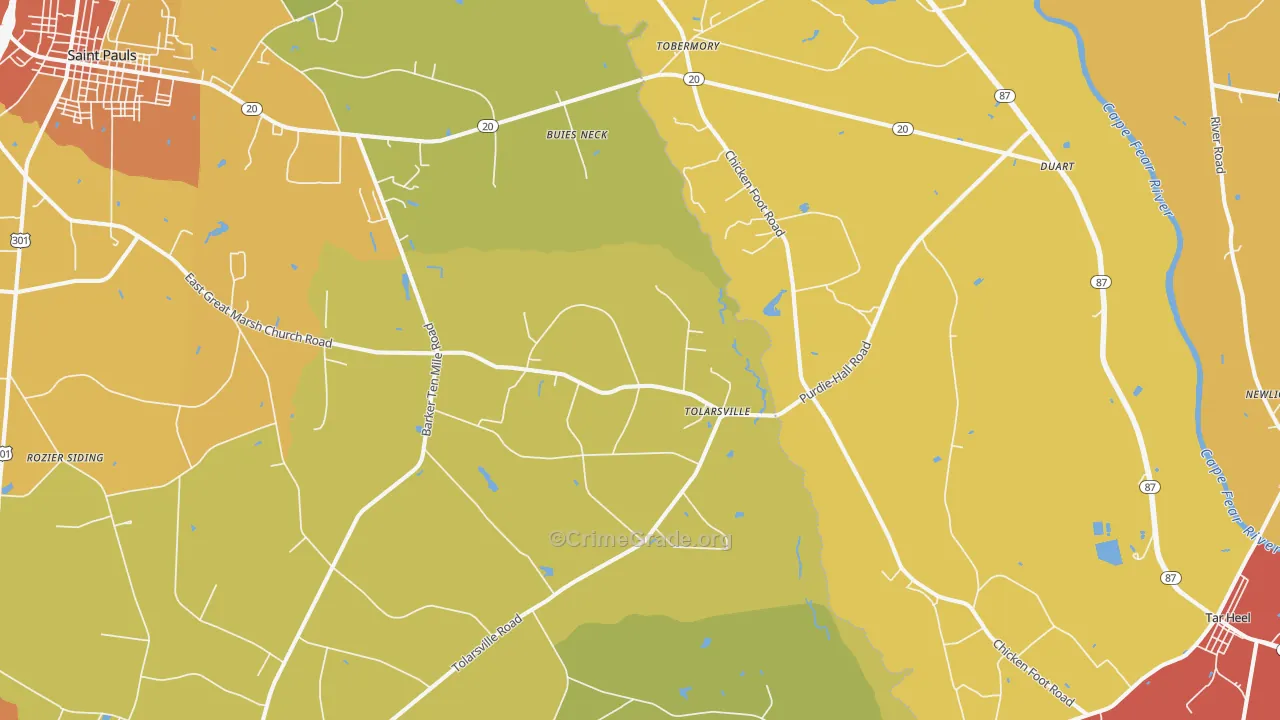 Tolarsville, NC Map of Arson Rates