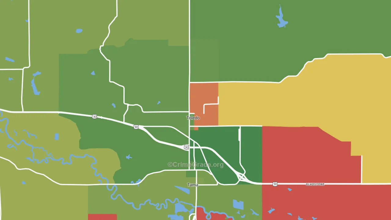 Toledo, IA Map of Arson Rates