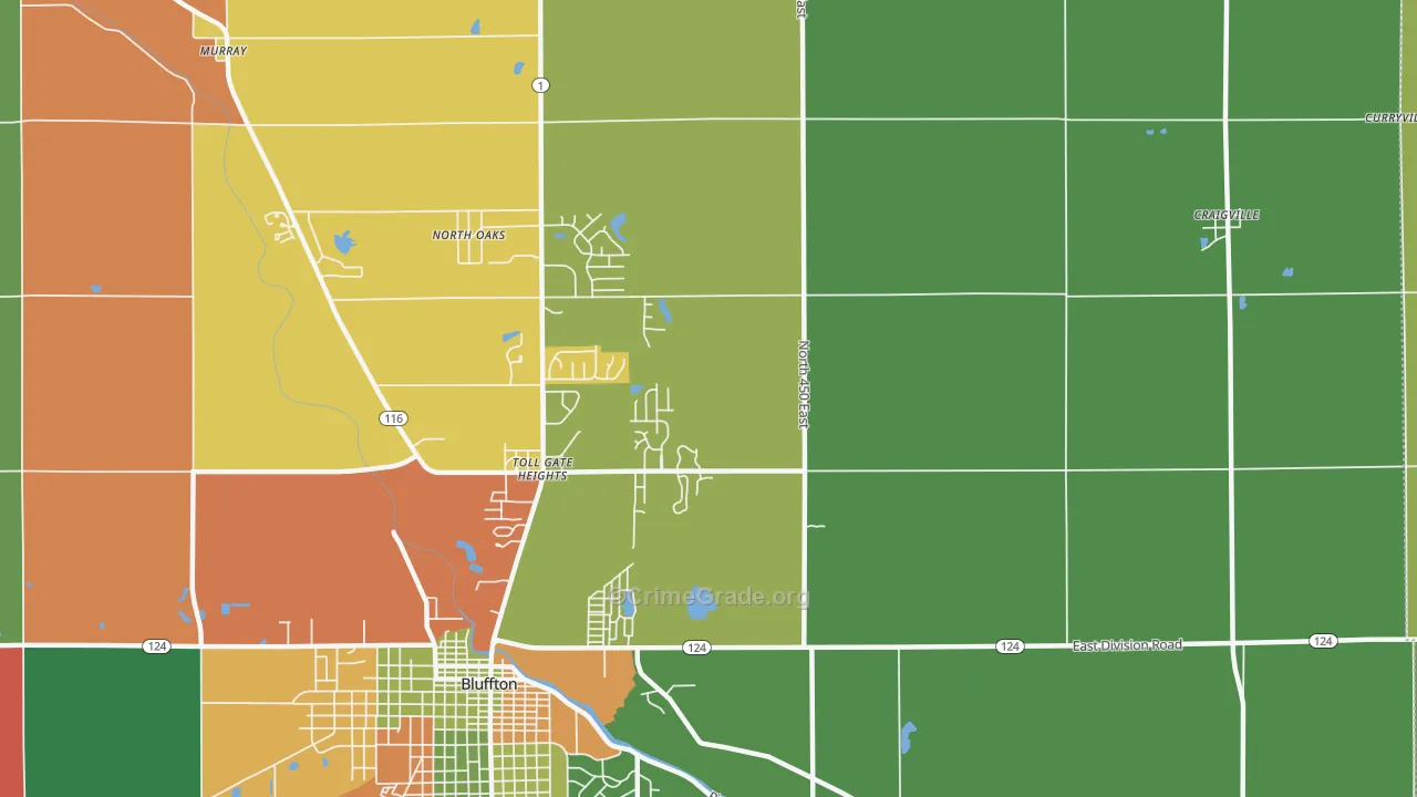 Toll Gate Heights, IN Map of Arson Rates