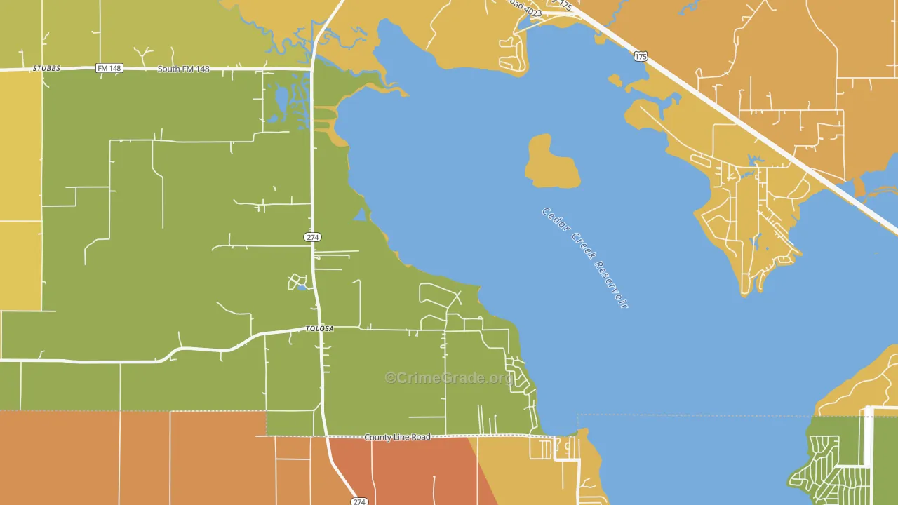 Tolosa, TX Map of Arson Rates