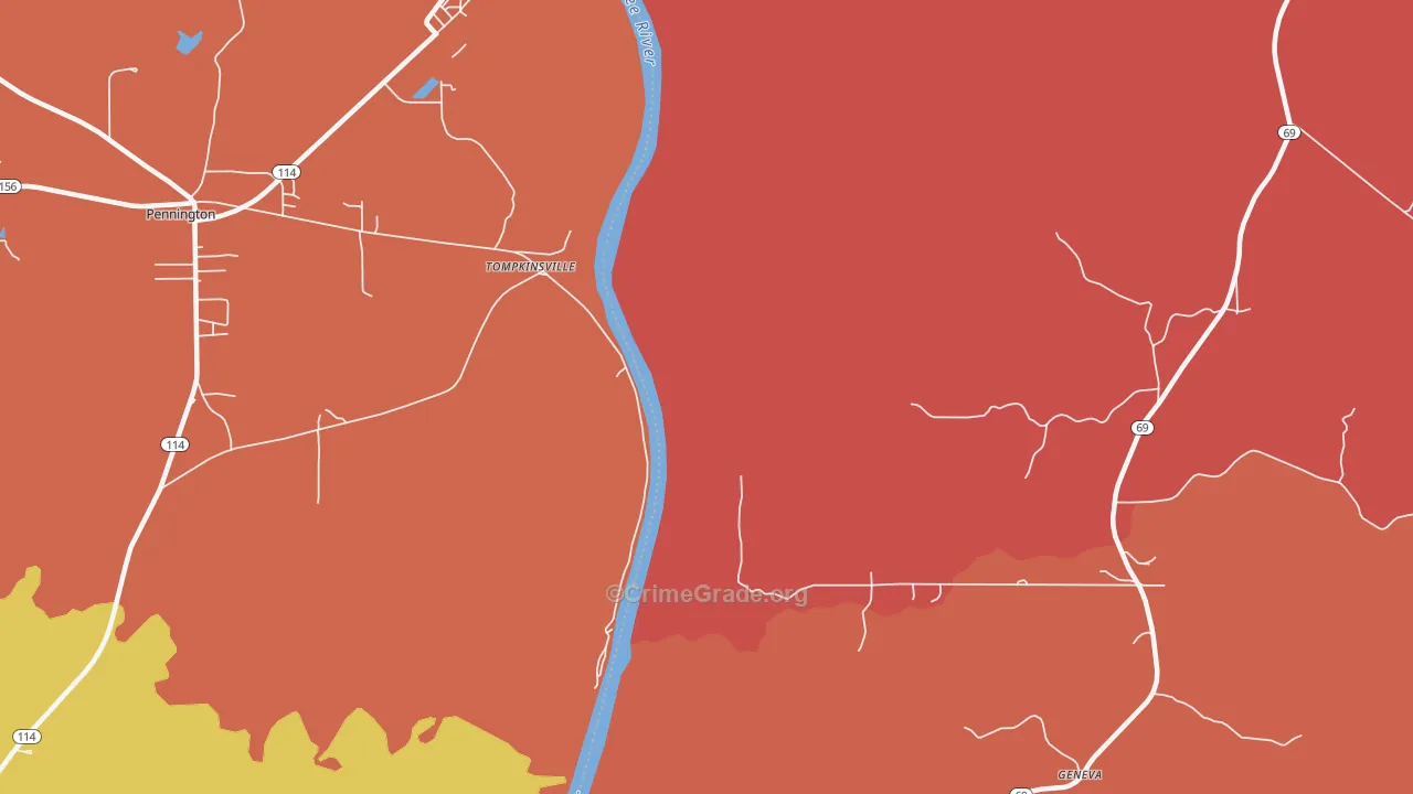 Tompkinsville, AL Map of Arson Rates