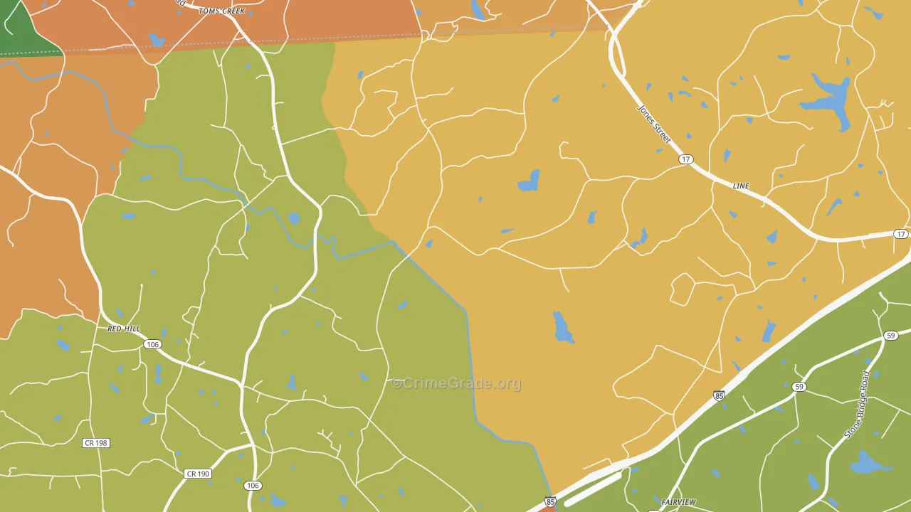 Toms Creek, GA Map of Arson Rates