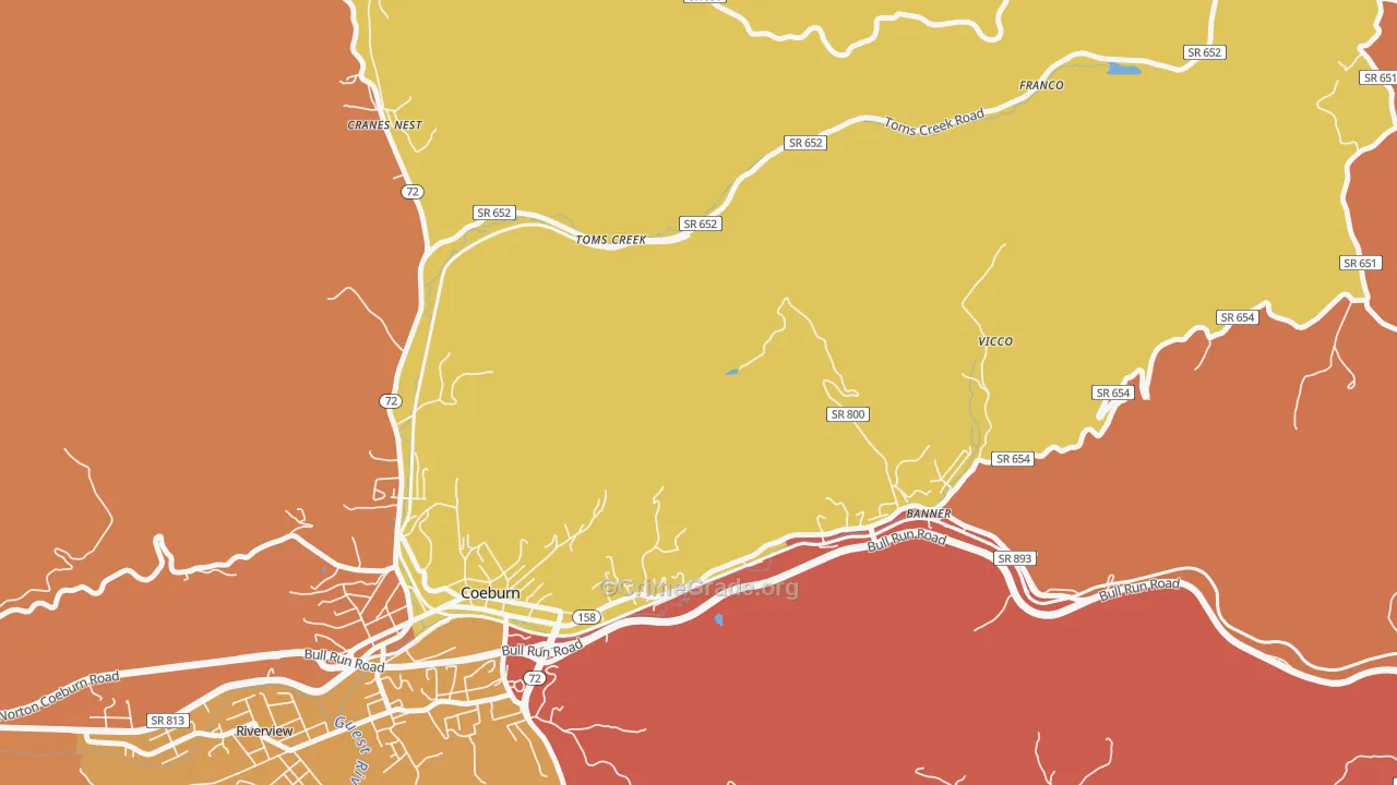 Toms Creek, VA Map of Arson Rates