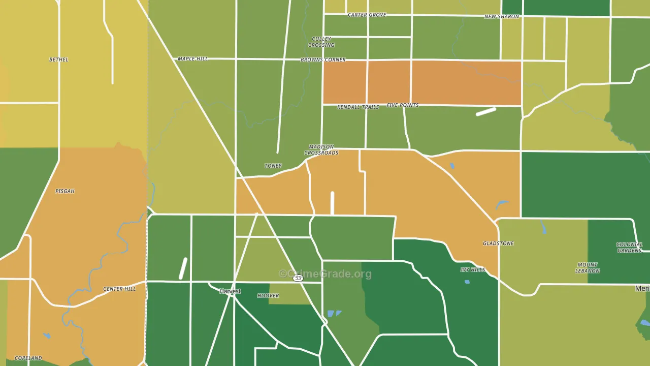 Toney, AL Map of Arson Rates